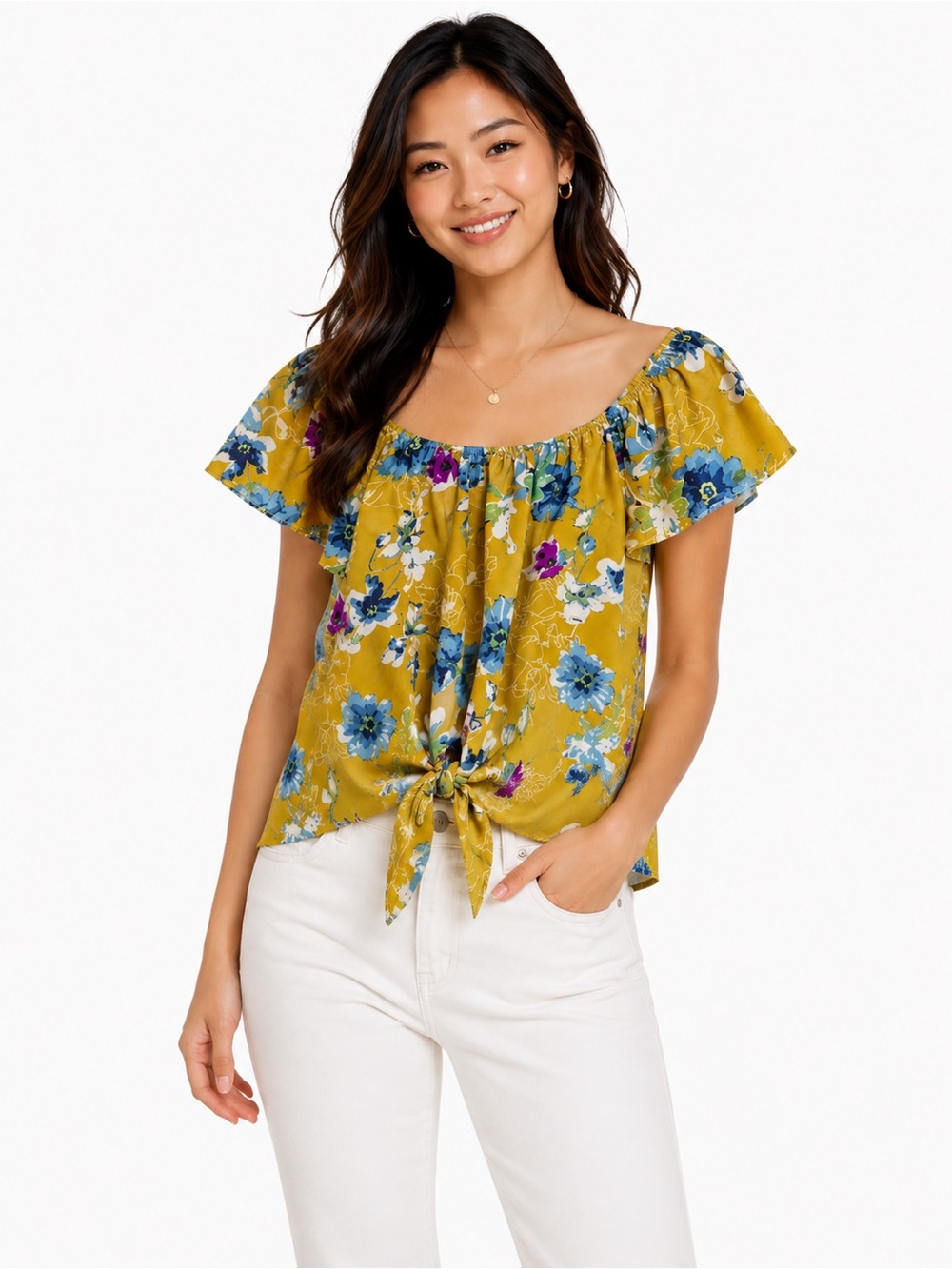 Sienna Sky Floral tie front crop short sleeve‎ Top, Size S